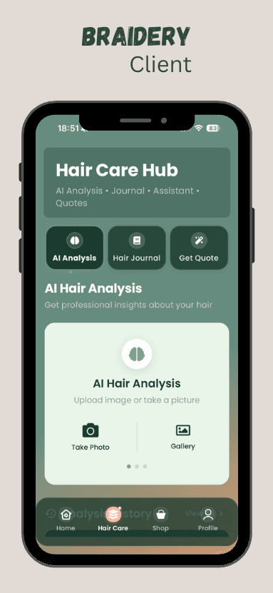 Braidery client app — Hair Care Hub and AI analysis
