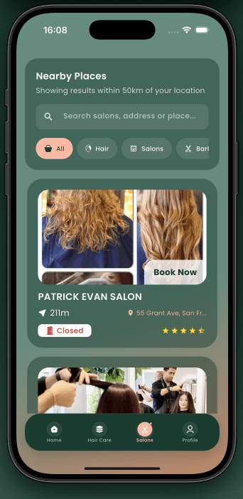 Braidery app — find salons and professionals nearby